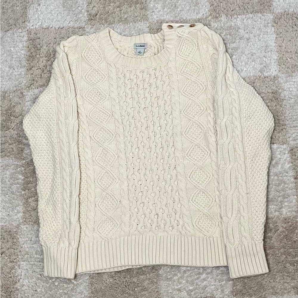 L.L. Bean Women's Ivory Cable Knit Sweater